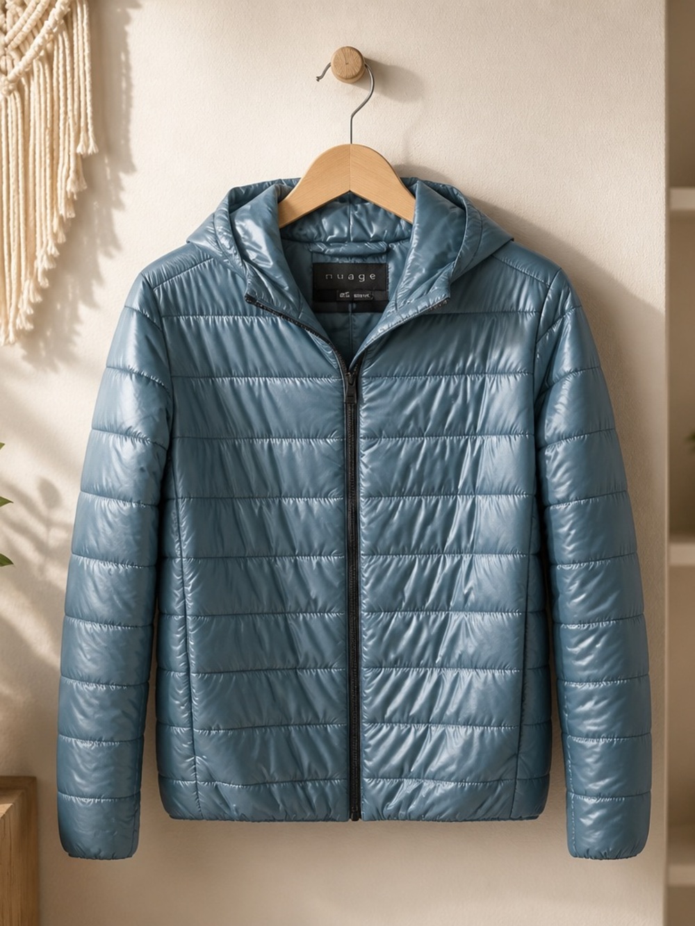Nuage Women's Lightweight Quilted Puffer Jacket with Hood - Steel Blue